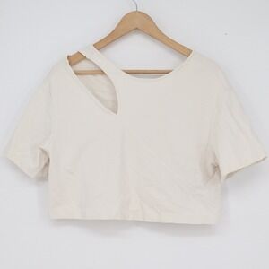 Izzue Cream Asymmetric Cutout Crop Top Short Sleeve Minimalist Size S